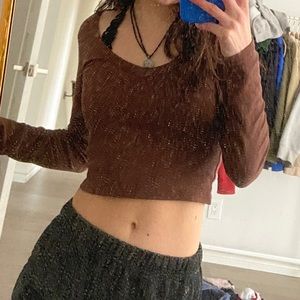 urban outfitters brown v neck fitted ribbed top